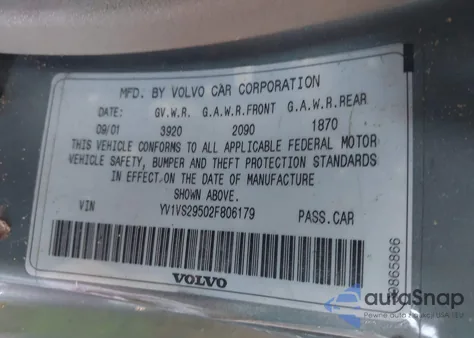 2002 Volvo S40 A from USA, damaged, VIN YV1VS29502F806179